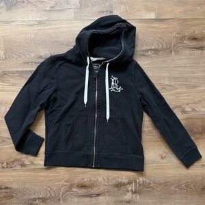Lauren Jeans Co Ralph Lauren Black Zip Up Hoodie LRL Crest Sweatshirt Womens L